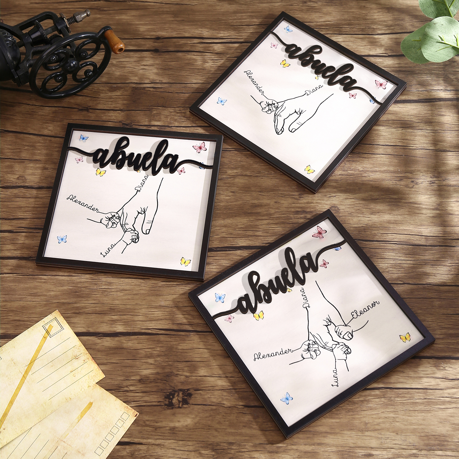 A mi abuela-Adorno 2-7 nombres personalizados decoración de madera mano con manitos-Jessemade ES