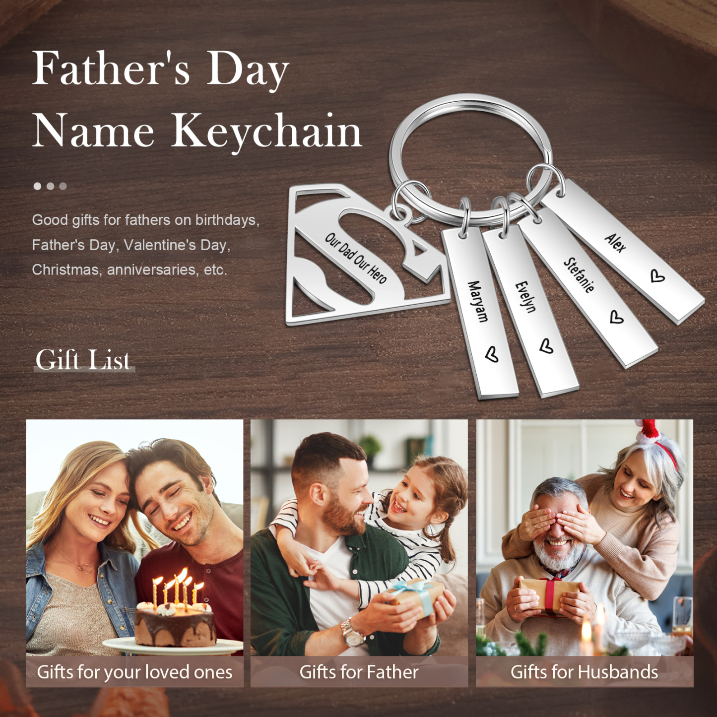 A mi papá - Llavero Superman con 4 nombres personalizados con texto-Jessemade ES