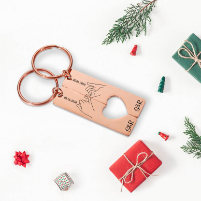 A mi querido-Llavero con corazón encajado para pareja pinky swear 2 letras personalizadas con fecha-Jessemade ES