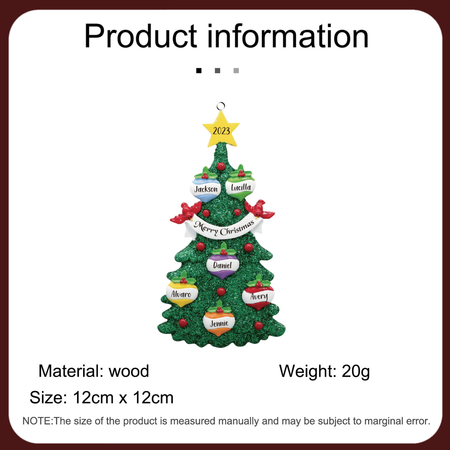 Navidad-Ornamento muñecos navideño de madera en forma de árbol 6 nombres, 1 texto y 1 año personalizados adorno del árbol-Jessemade ES