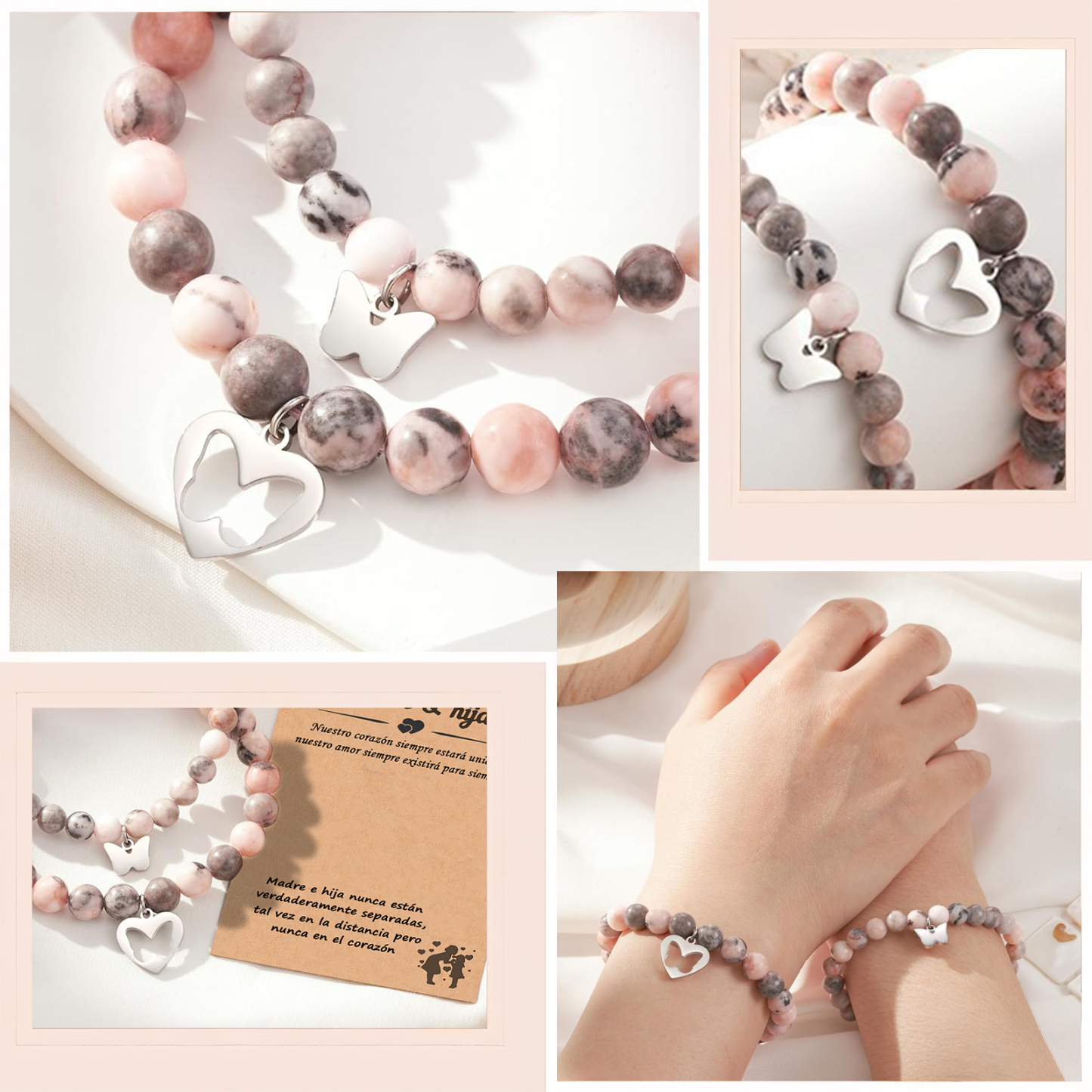 Madre e hija-Unidad de pulseras de corazón con tarjeta amorosa