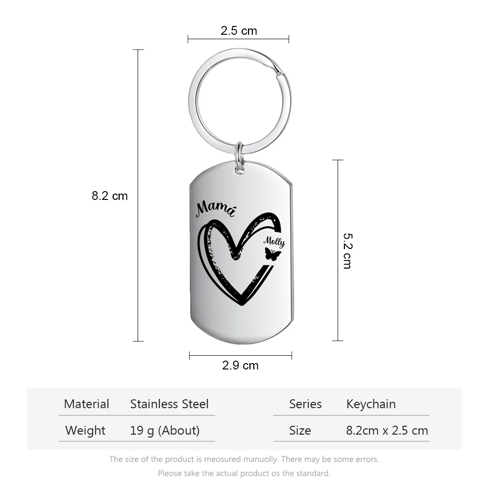 A mi mamá-Llavero 1-6 Nombres Personalizados CORAZÓN Y MARIPOSAS-Jessemade ES