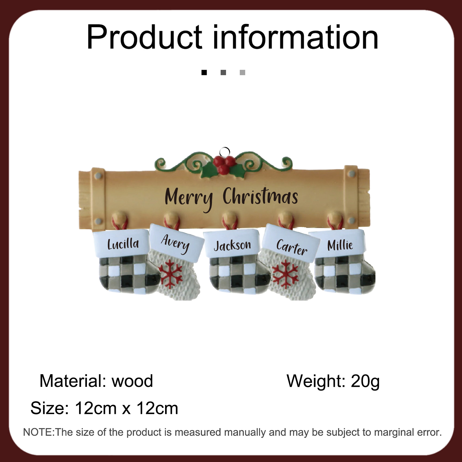 Navidad-Ornamento muñecos navideño de madera calcetines 5 nombres y 1 texto personalizados adorno del árbol-Jessemade ES