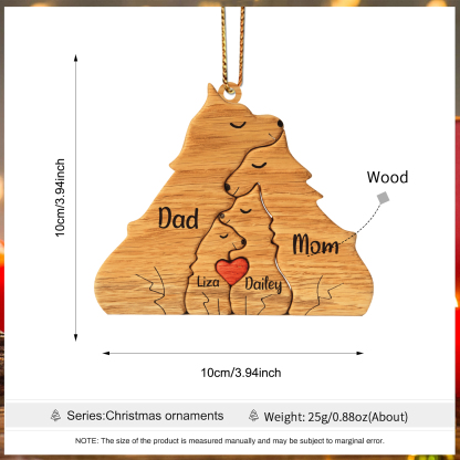 Navidad-Ornamento muñecos navideño de madera familia de zorros 4 nombres personalizados adorno del árbol-Jessemade ES