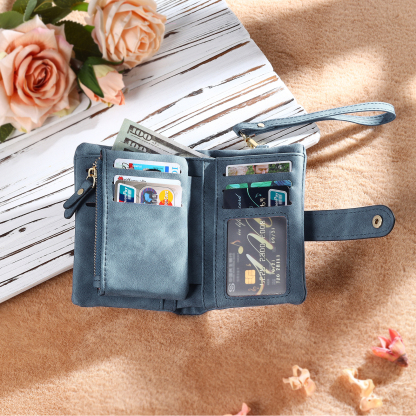 Cartera, billetera con 1 nombre, 1 letra, 1 texto y 1 foto personalizados monedero clásico para mujer-Jessemade ES