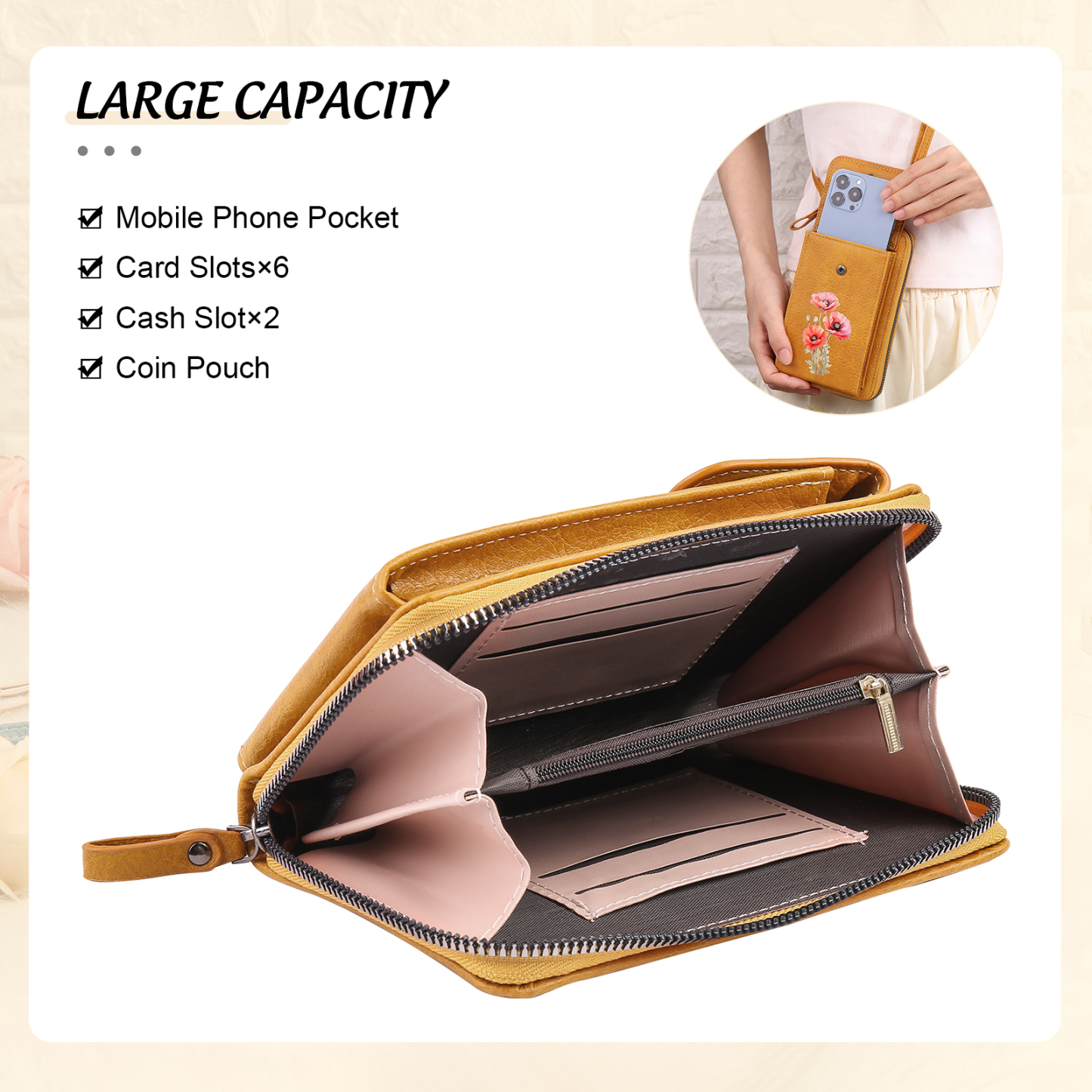 Cartera, billetera con 1 nombre y 1 flor de nacimiento personalizados monedero clásico para mujer-Jessemade ES