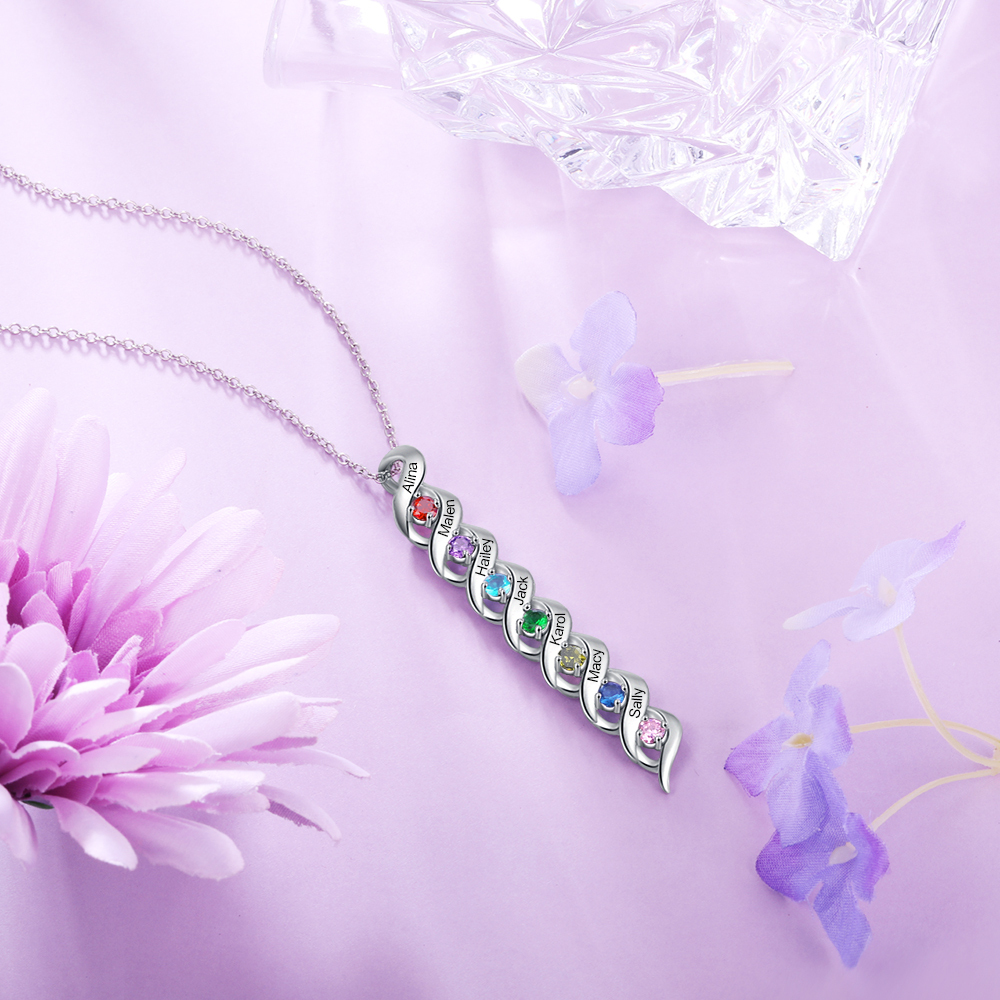 Collar DNA con 8 Nombres Personalizados 8 Piedras de Nacimiento-Jessemade ES