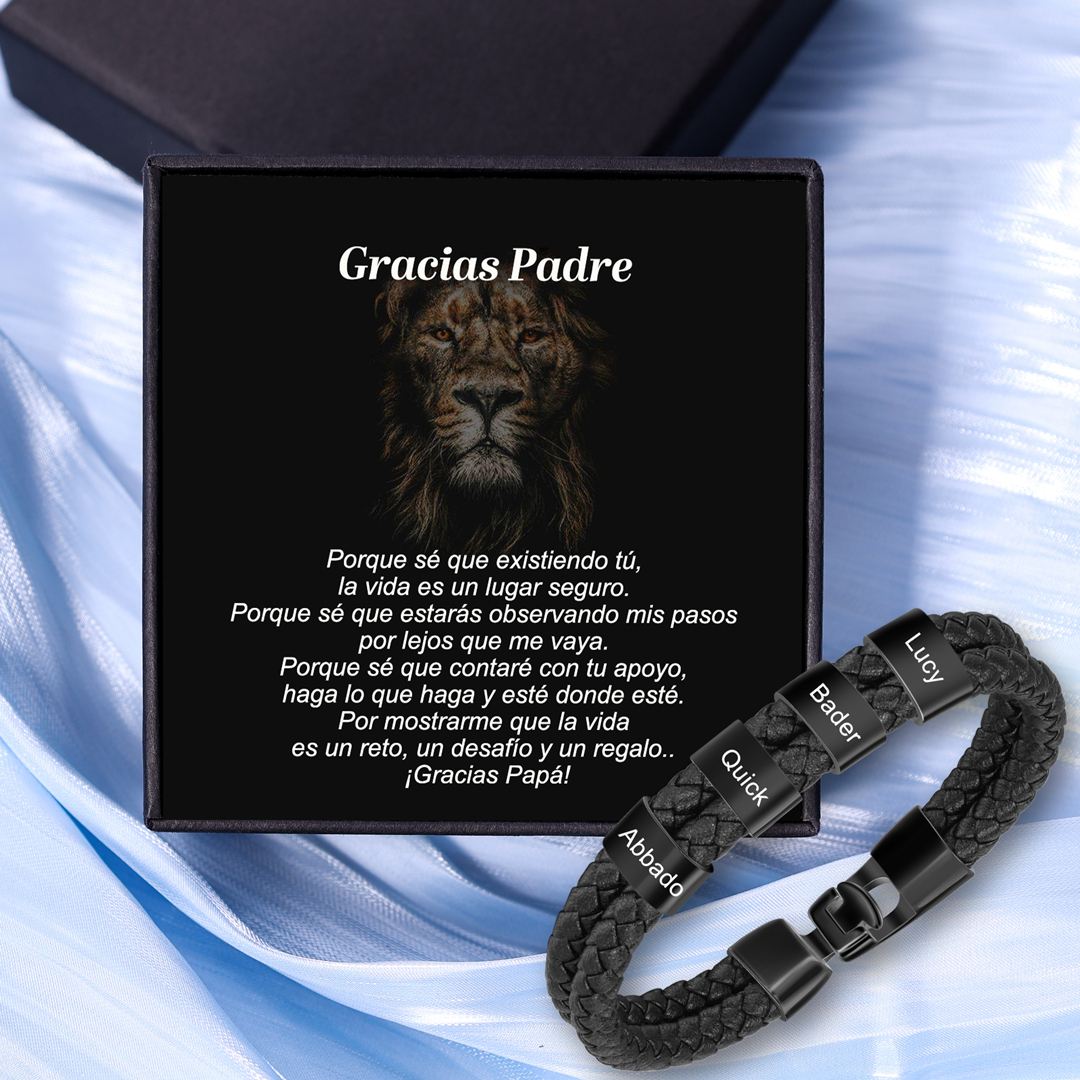 A mi papá-Pulsera de cuero trenzado 4 aros con 4 nombres personalizados pulsera de hombre -Jessemade ES