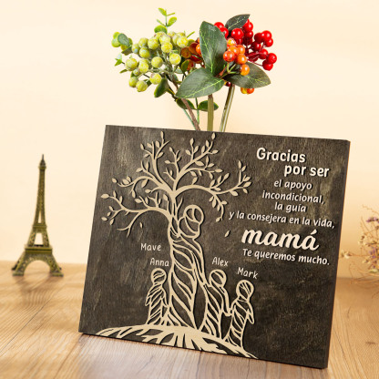 A mi mamá-Lámina mujer de árbol marco de madera personalizado con 4 nombres-Jessemade ES
