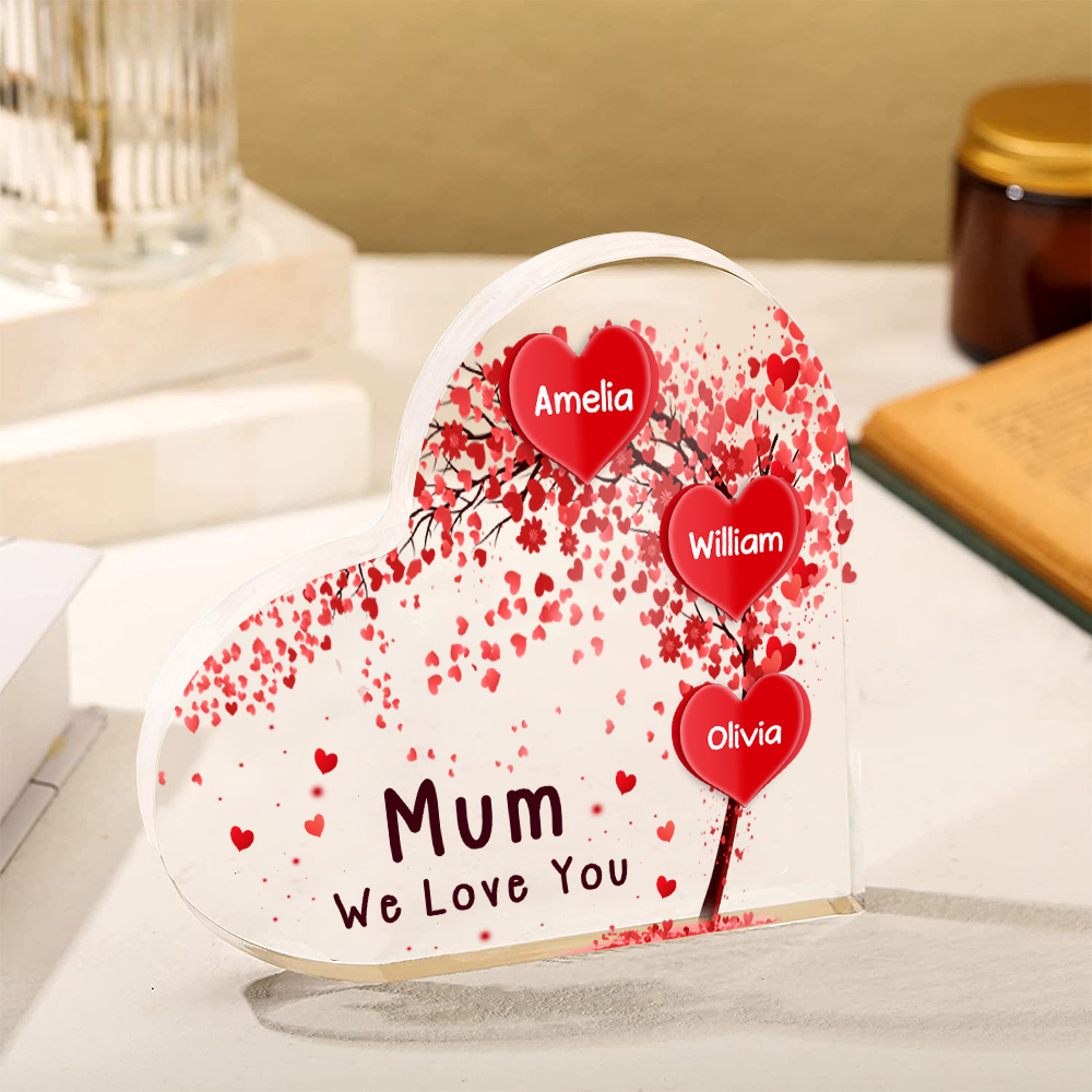 A mi mamá/abuela-Placa de acrílico "Corazones" en forma de corazón 3 nombres y 1 texto personalizados-Jessemade ES