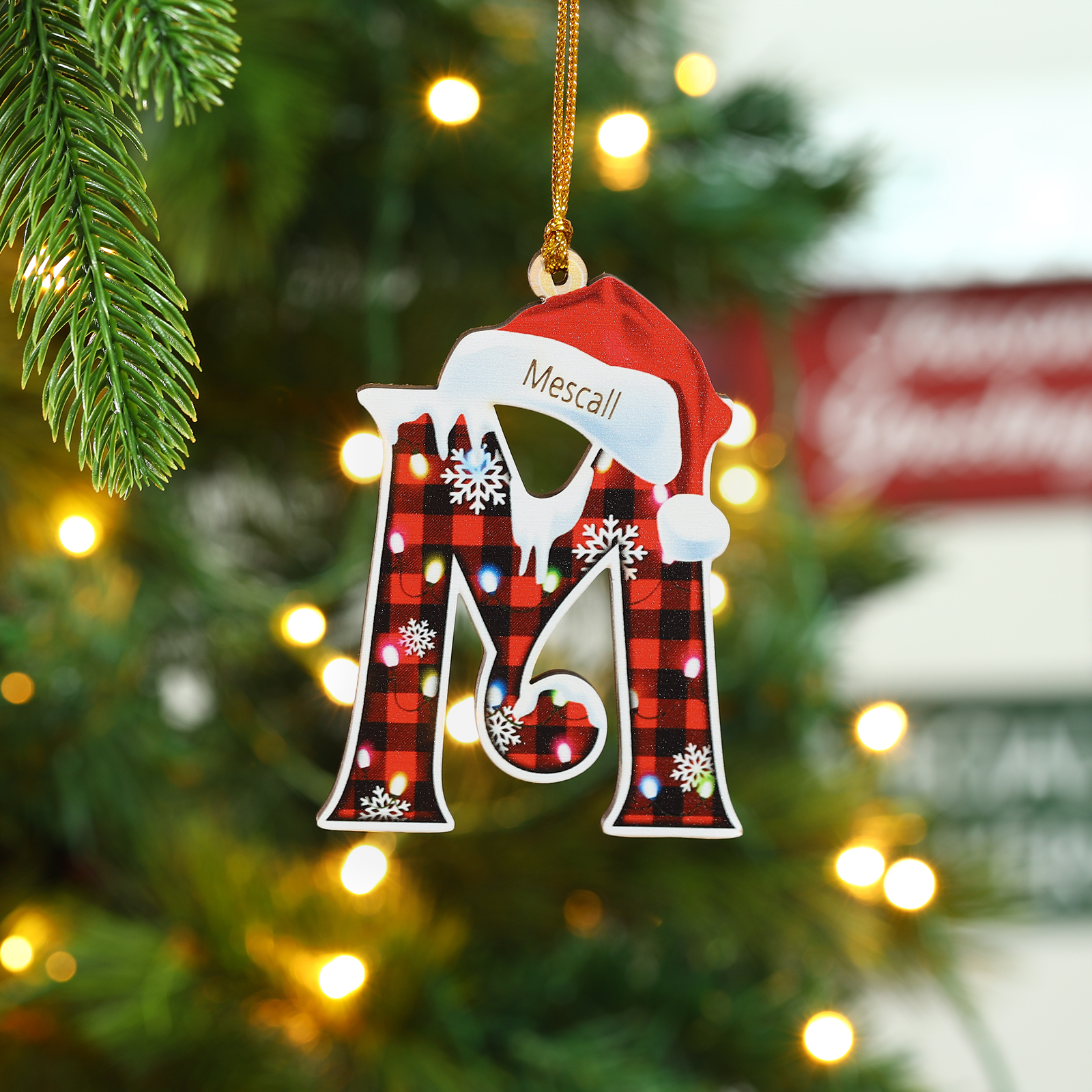 Navidad-Ornamentos Navideños de Madera Letra 1 Nombre Personalizado