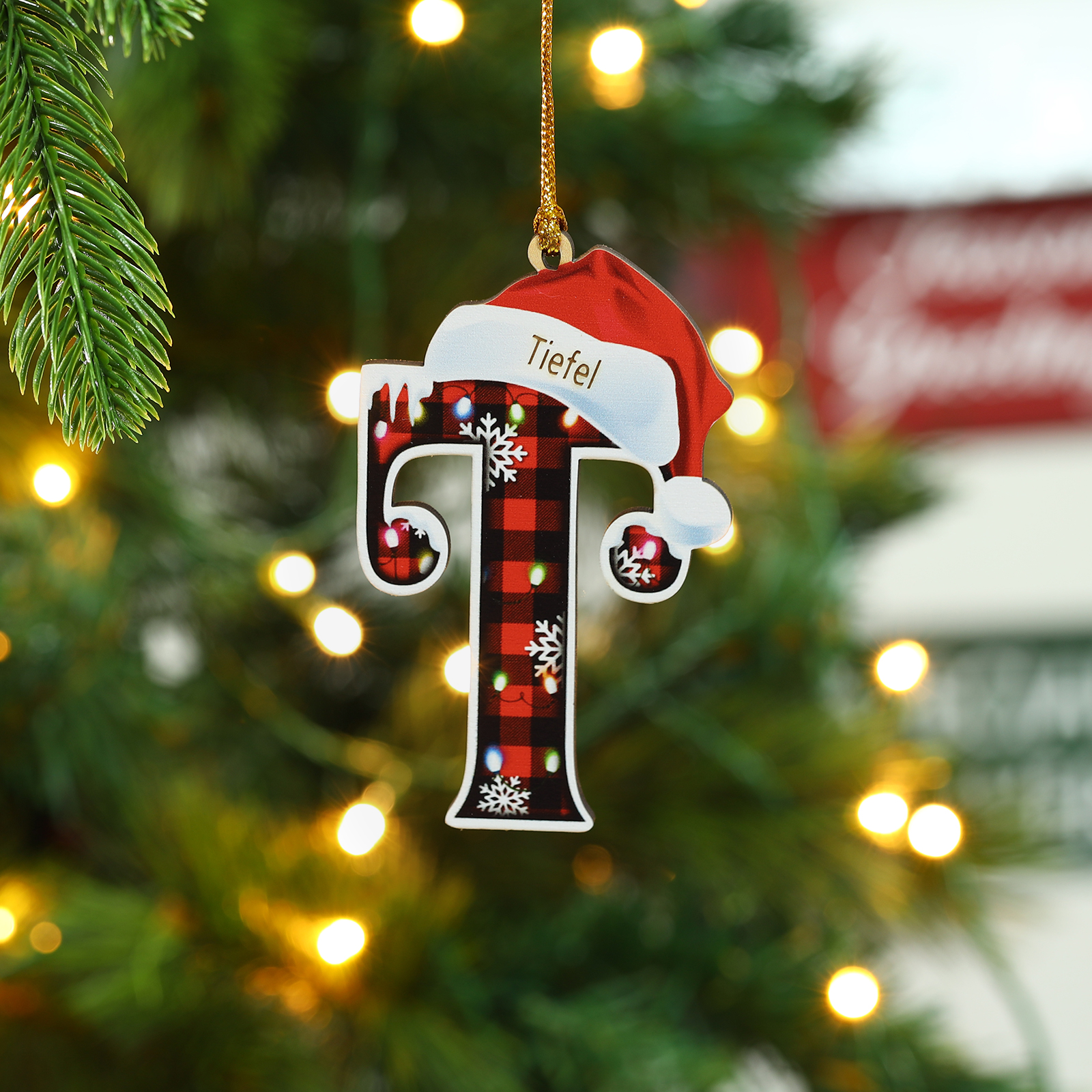 Navidad-Ornamentos Navideños de Madera Letra 1 Nombre Personalizado