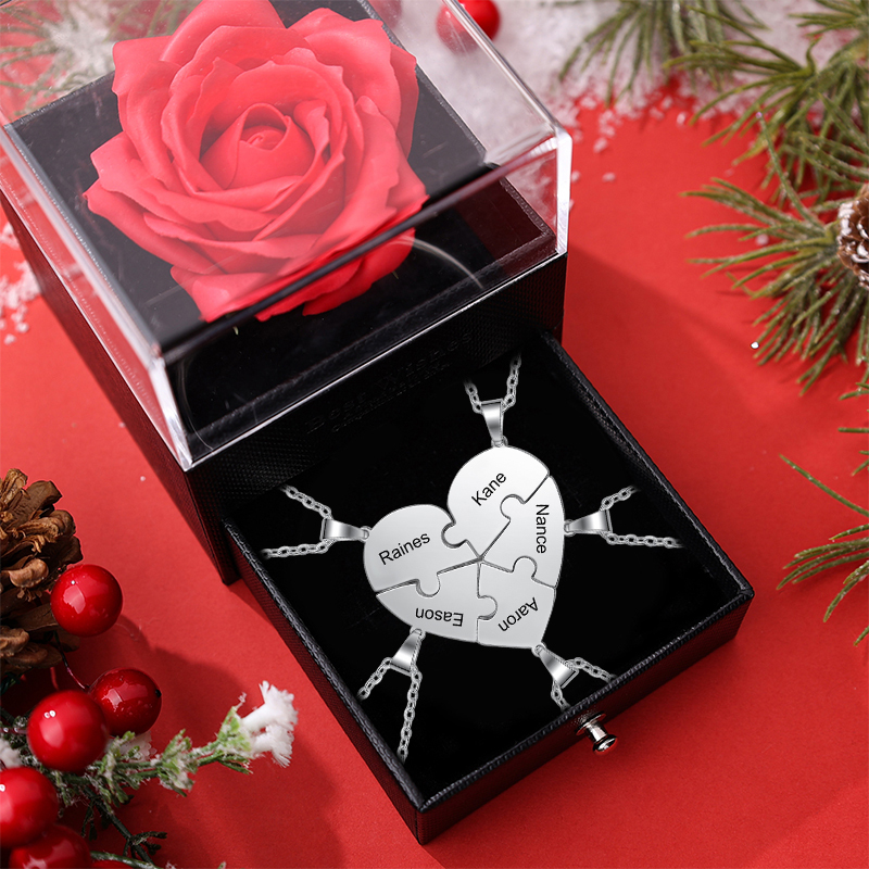 Collares de corazón 5 piezas de rompecabezas 5 nombres personalizados-Jessemade ES