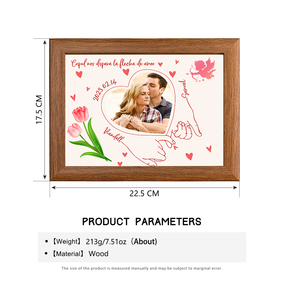 Marco de 1 foto de madera para pareja 2 nombres y fecha personalizados-Jessemade ES