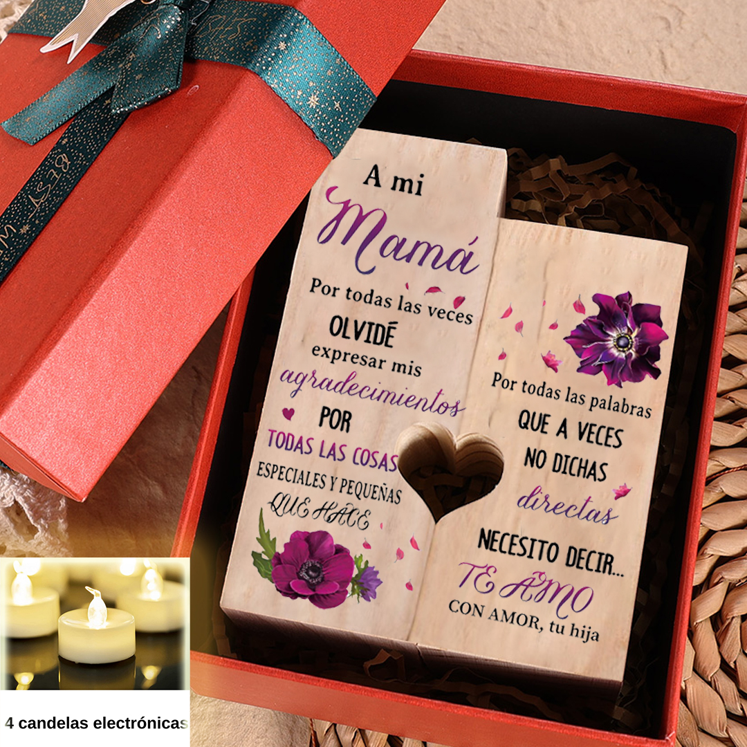 A mi preciosa mamá(hija)-Candelero de madera de dos piezas sin candela 