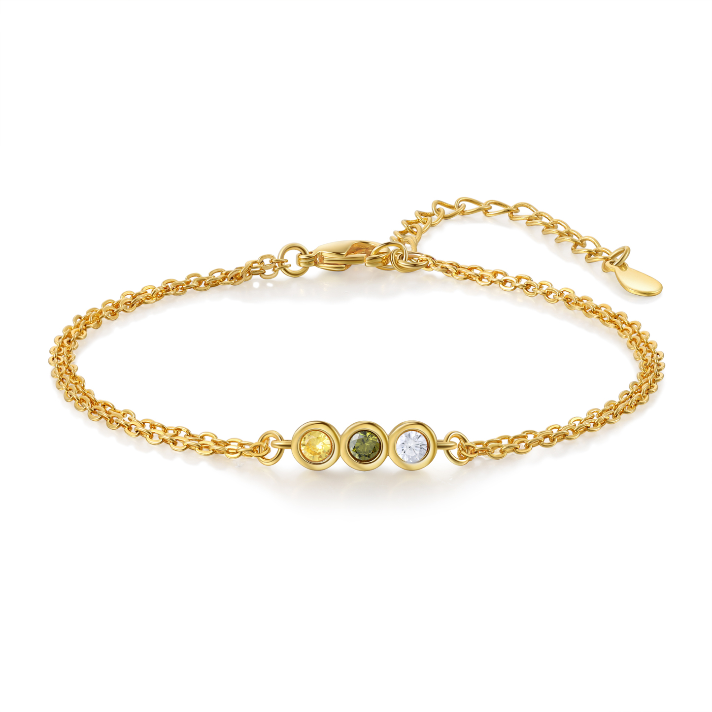Pulsera 1-6 piedras de nacimiento personalizadas doble cadena-Jessemade ES