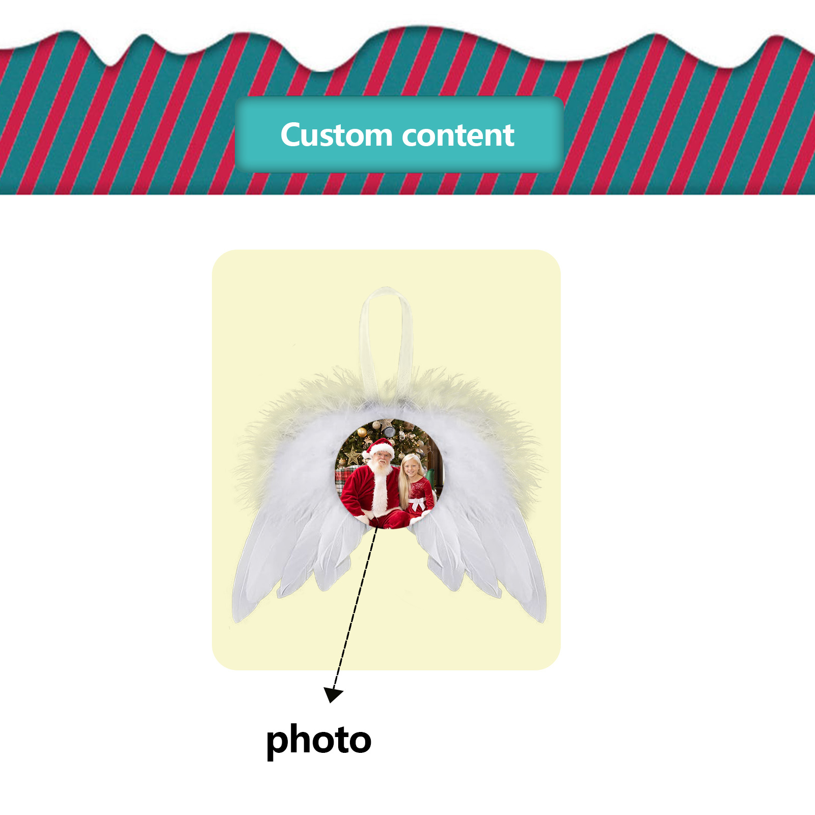 Navidad-Ornamento navideño alas de ángel con 1 foto personalizada adorno del árbol