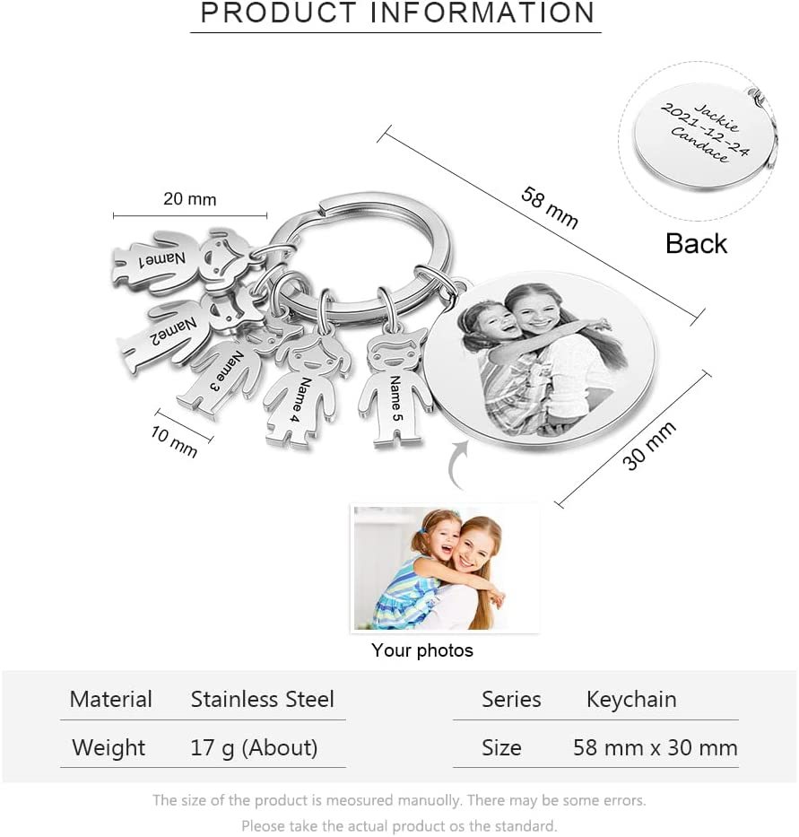 A mi tía - Llavero 5 Nombres Personalizado Con Charms 5 Niños con Foto y Texto-Jessemade ES