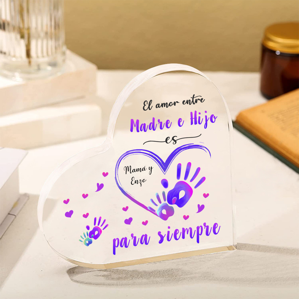 A mi mamá-Placa de acrílico en forma de corazón mano y manita 1 texto personalizado-Jessemade ES