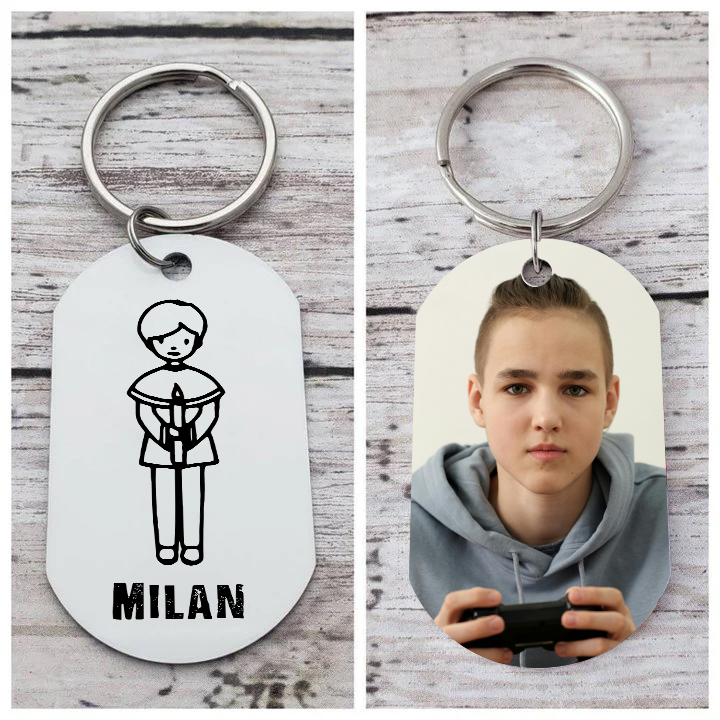 Comunión-Llavero con icono de comunión 1 foto y 1 nombre personalizados-Jessemade ES