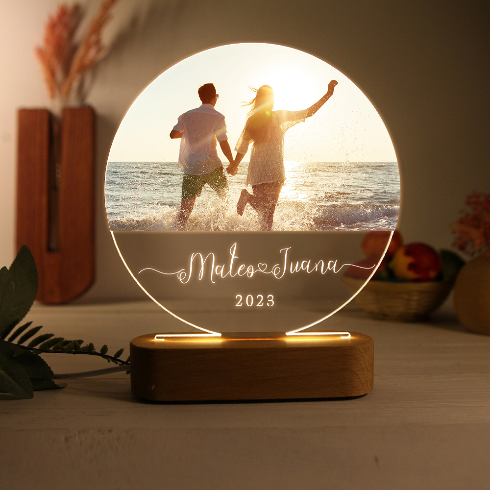 Lámpara para pareja 3D Ilusión Luz de Noche LED 2 nombres, año y foto personalizados -Jessemade ES
