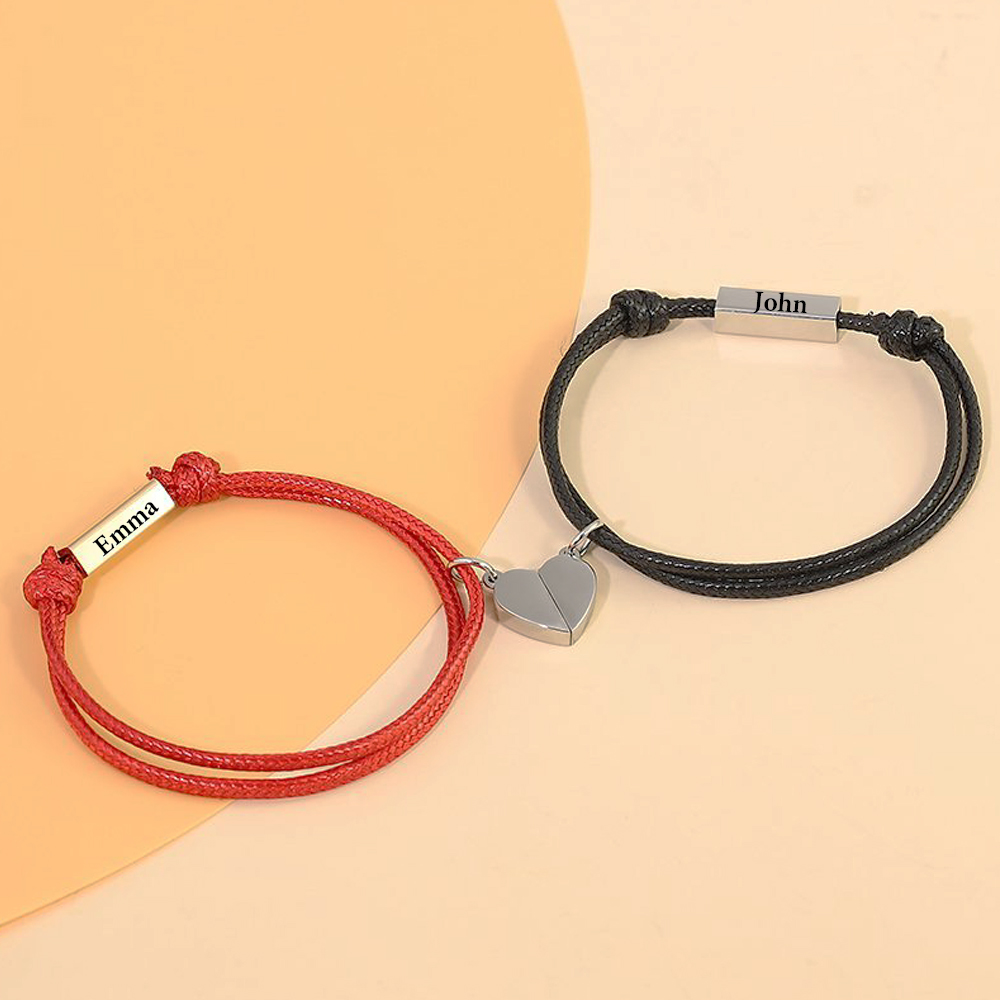 Pulsera de dos piezas de cuerda 2 nombres personalizados para pareja