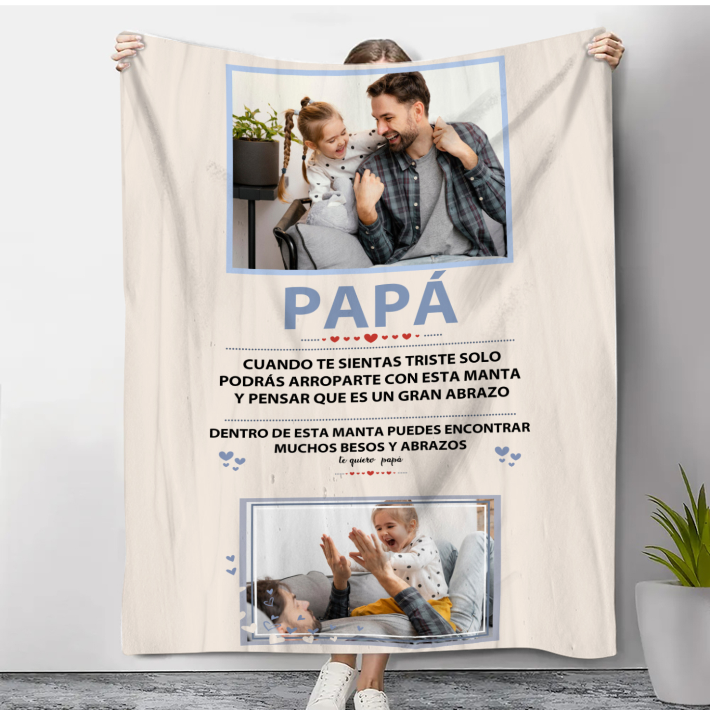 A mi padre-Manta de buen calidad personalizada con 2 fotos-Jessemade ES