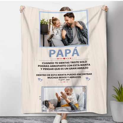 A mi padre-Manta de buen calidad personalizada con 2 fotos-Jessemade ES