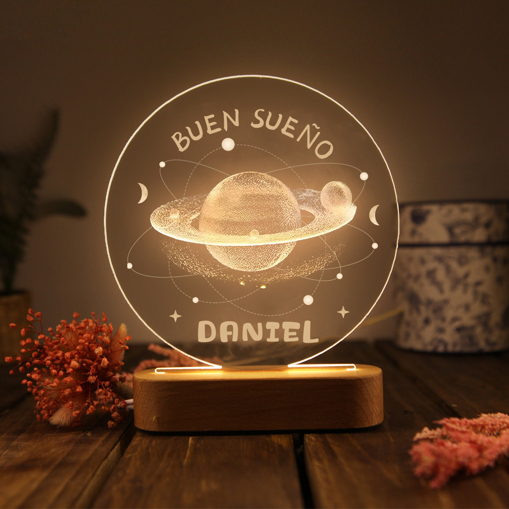 Lámpara Ilusión 3D Luz de Noche LED Buen Sueño Planetas con Nombre Personalizado-Jessemade ES