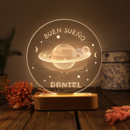 Lámpara Ilusión 3D Luz de Noche LED Buen Sueño Planetas con Nombre Personalizado-Jessemade ES