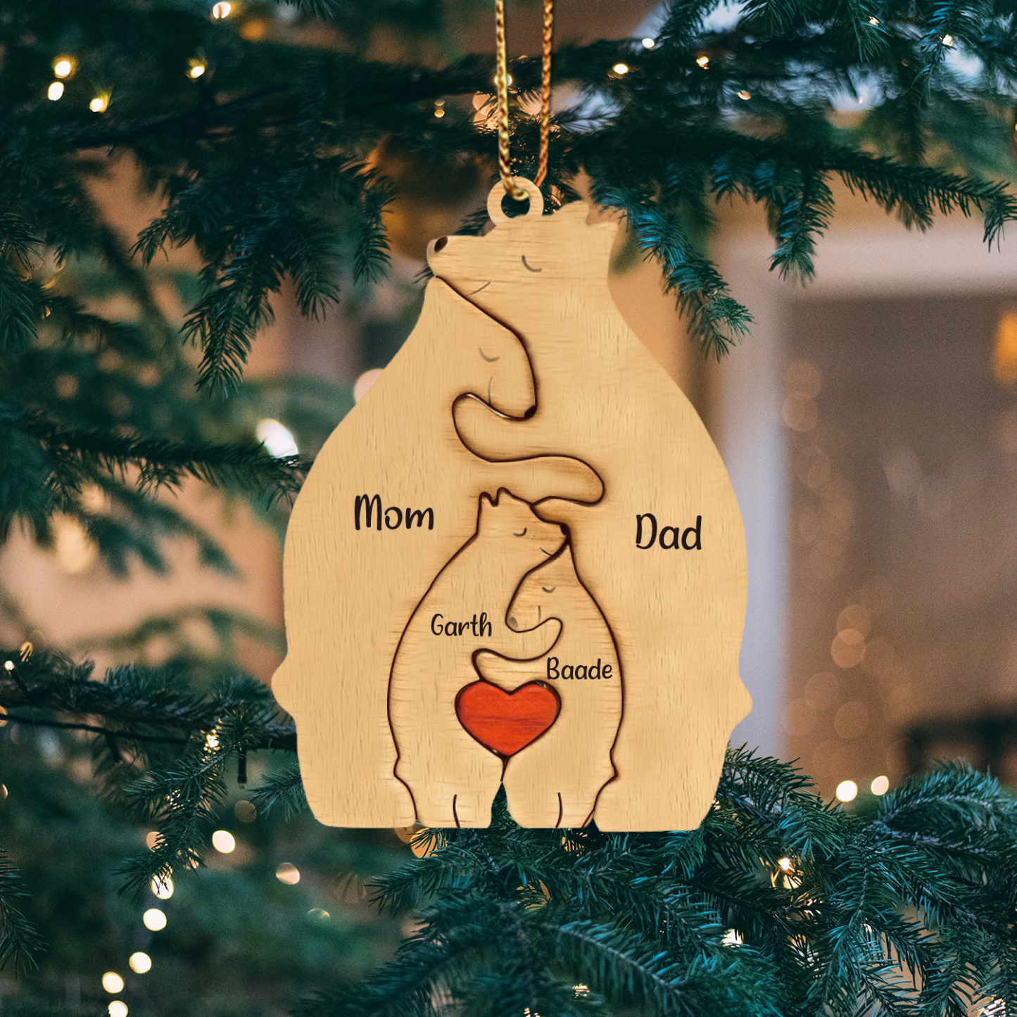 Navidad-Ornamento muñecos navideño de madera familia de canguros 4 nombres personalizados adorno del árbol-Jessemade ES