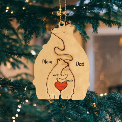 Navidad-Ornamento muñecos navideño de madera familia de canguros 4 nombres personalizados adorno del árbol-Jessemade ES