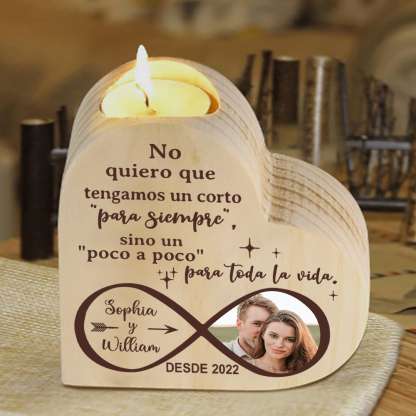 Candelero de madera infinito para pareja sin vela personalizado con 2 nombres, año y foto-Jessemade ES
