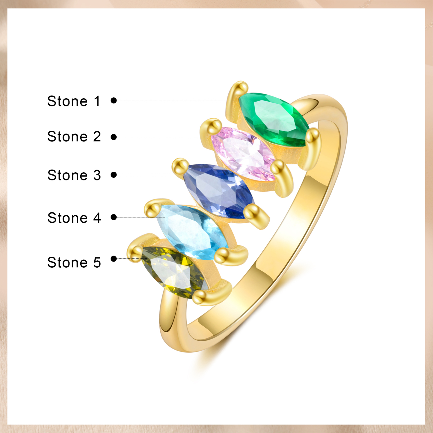 Anillo de zirconias personalizado con 5 piedras de nacimiento anillo familia-Jessemade ES