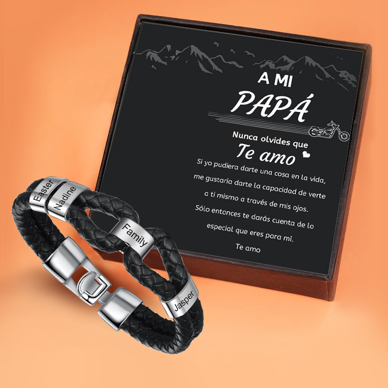 A mi papá-Pulsera 1-7 Nombres Personalizados de Cuero Trenzado con Aros-Jessemade ES