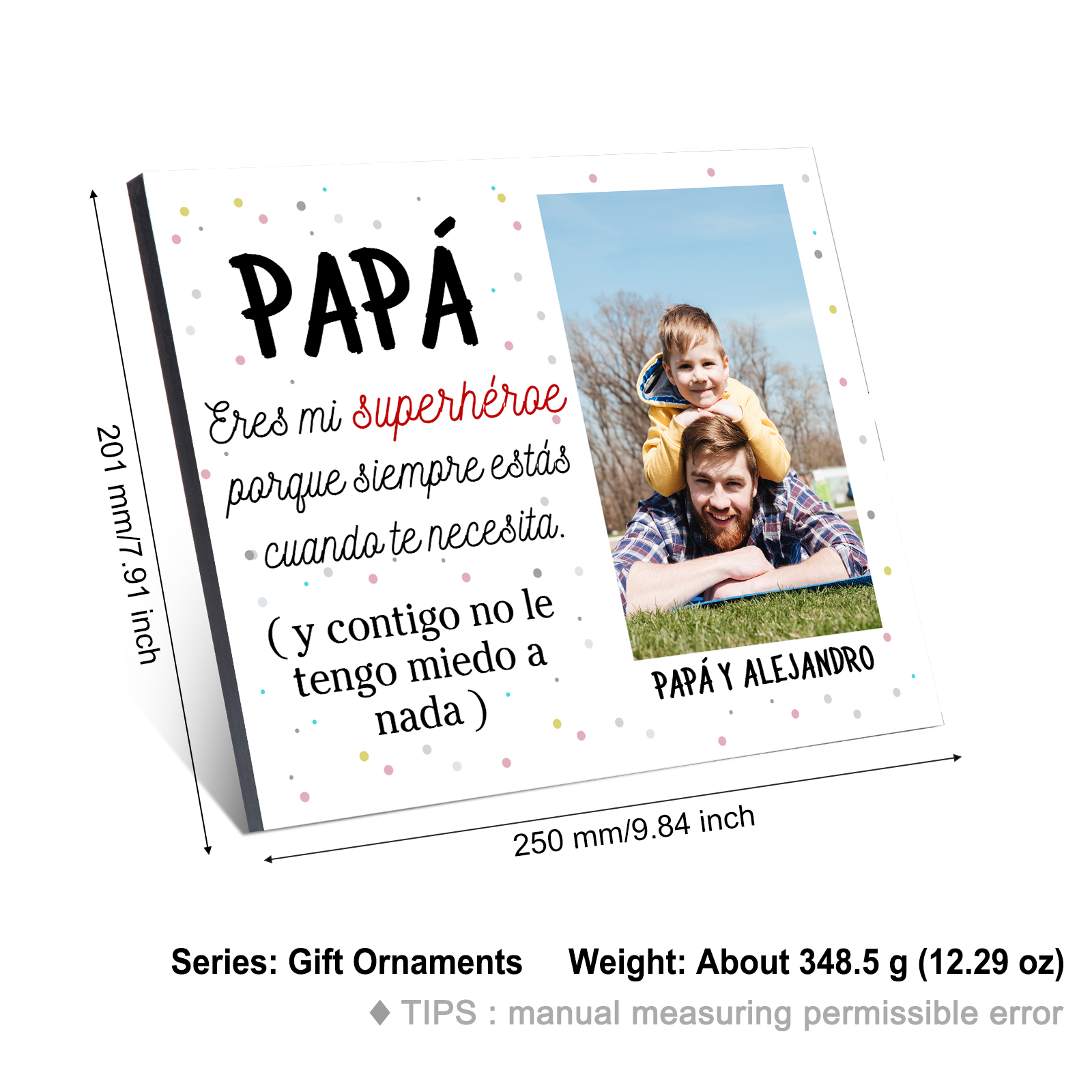 A mi papá - Lámina marco de madera 1 nombre personalizado con 1 foto-Jessemade ES