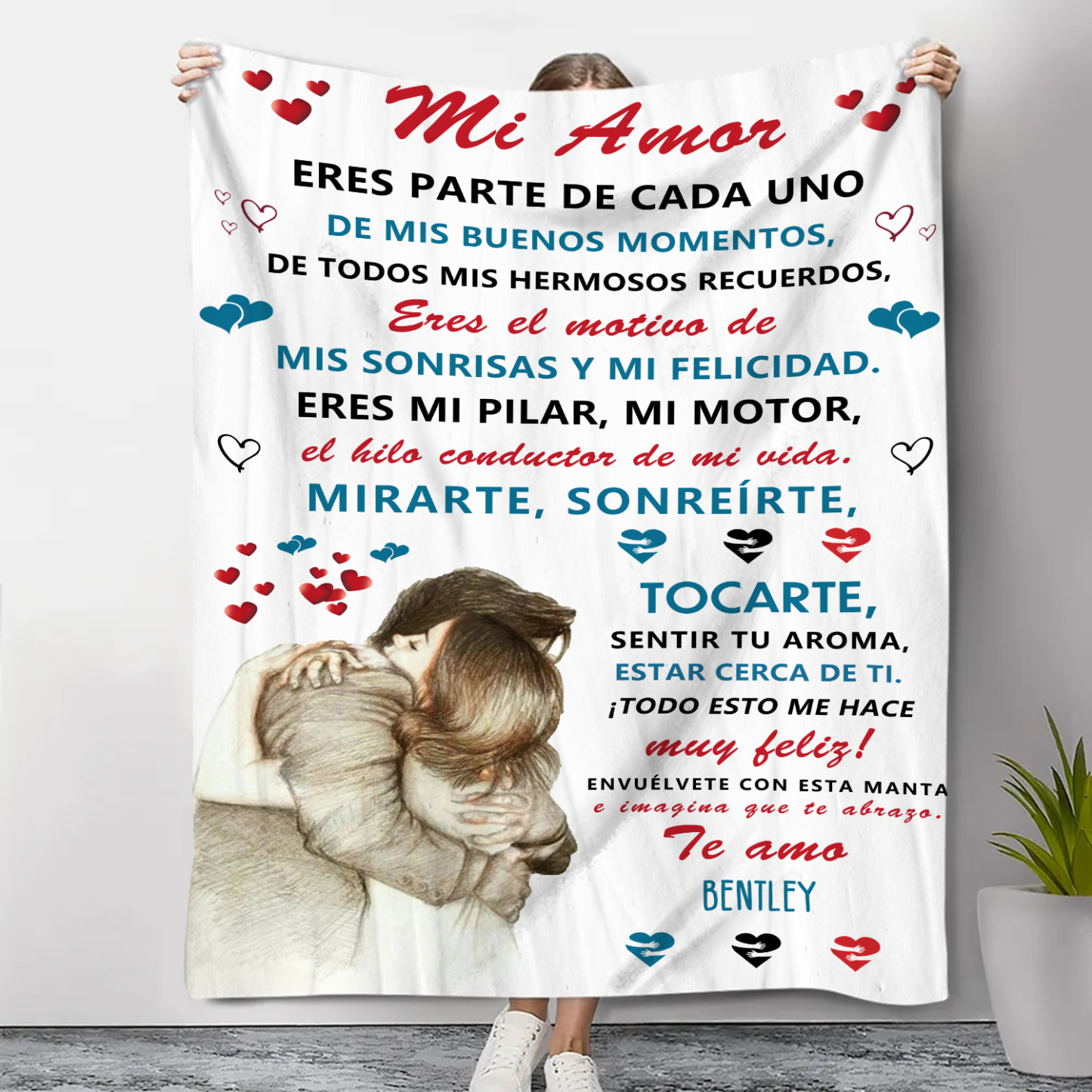 A mi amor-Manta de buen calidad con frase amoroso y personalizada con 1 nombre-Jessemade ES