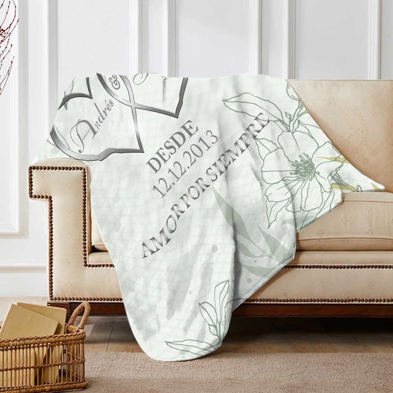 Pareja-Manta de buen calidad de corazones conectados personalizada con nombres, texto y fecha 4 colores-Jessemade ES