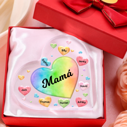 A mi mamá/abuela-Placa de acrílico "Corazones" en forma de corazón 8 nombres y 1 texto personalizados-Jessemade ES