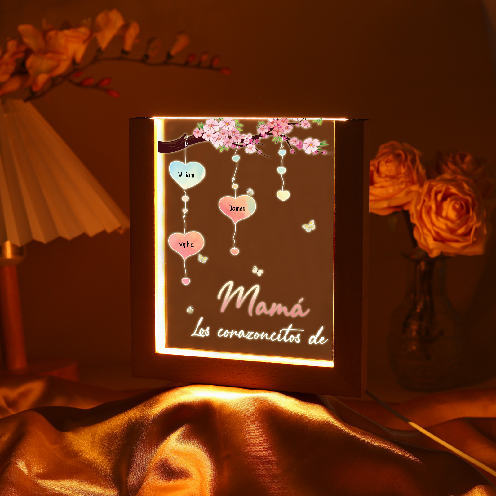 A mi mamá/abuela-Lámpara Personalizada con 2-8 Nombres y Texto "árbol y corazones" 3D Ilusión Luz de Noche-Jessemade ES