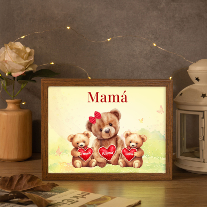 Marco con LED Familia de Osos 1-4 Nombres Personalizados con 1 Texto-Jessemade ES