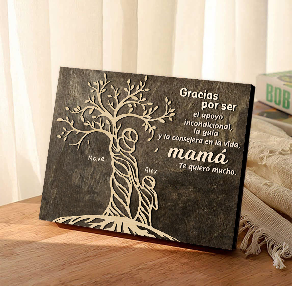 A mi mamá-Lámina mujer de árbol marco de madera personalizado con 2 nombres-Jessemade ES