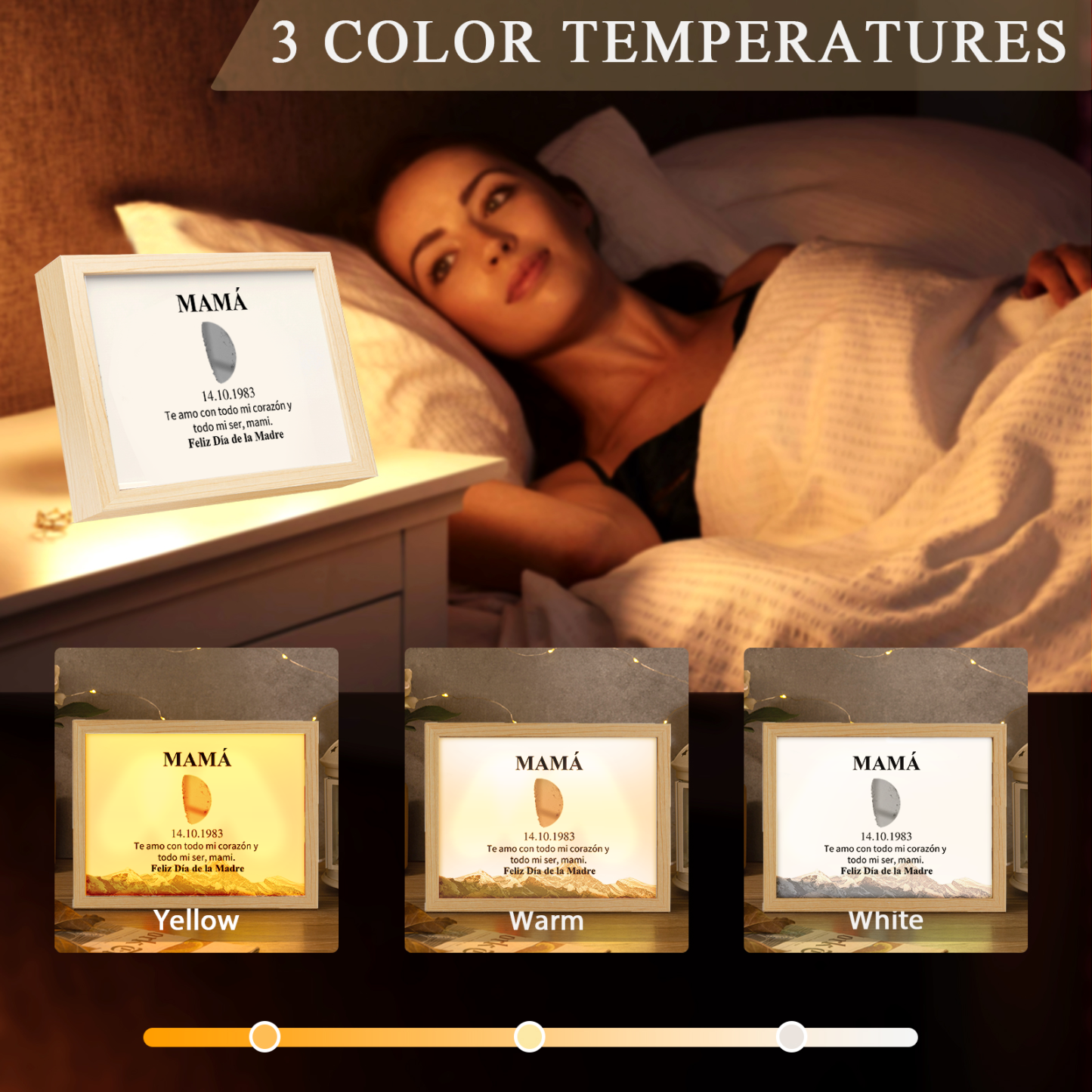 A mi mamá-Marco de luna del día que nació personalizado con fecha y texto con lámpara-Jessemade ES