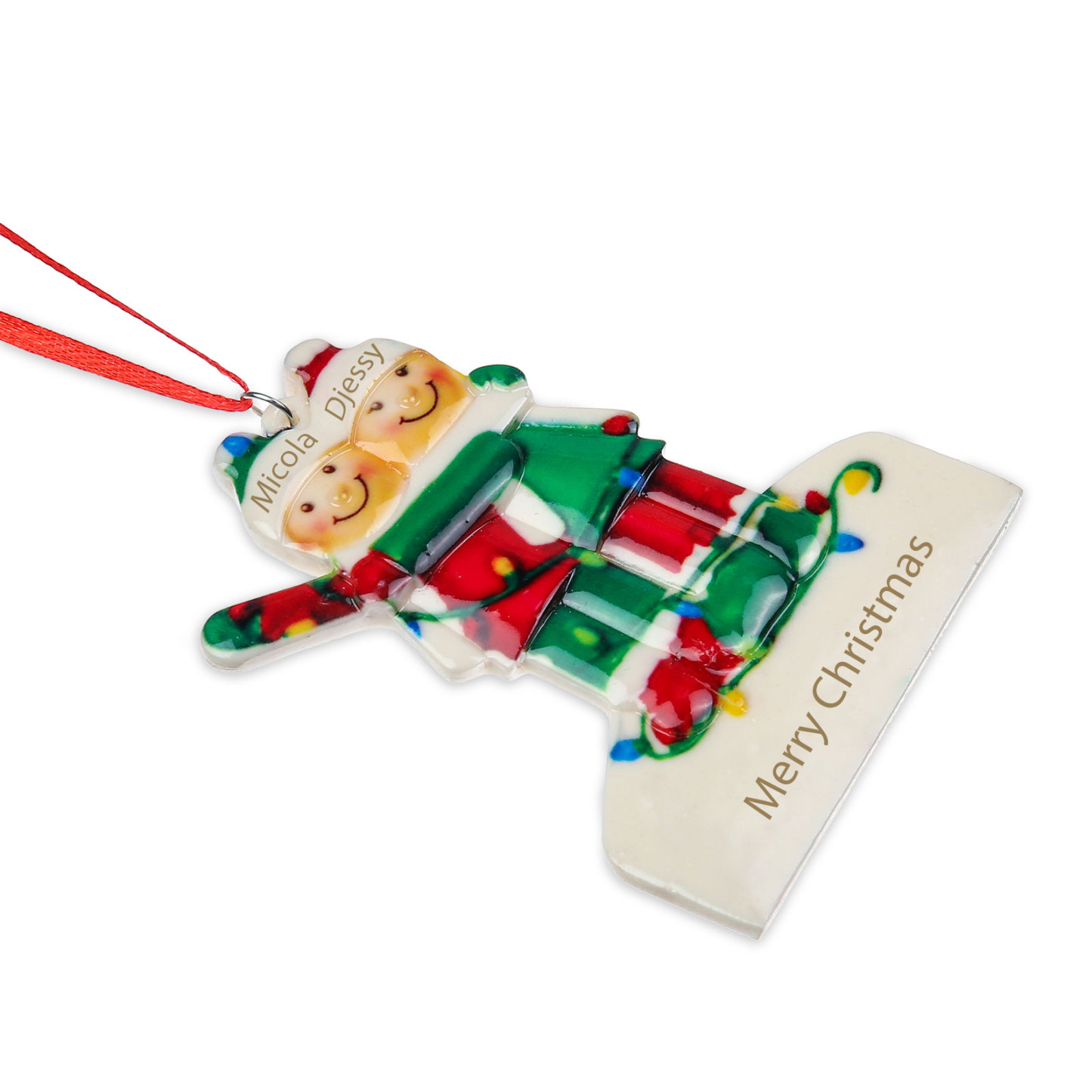 Navidad-Ornamento muñecos navideño de resina 1 texto y 2 nombres personalizados adorno del árbol