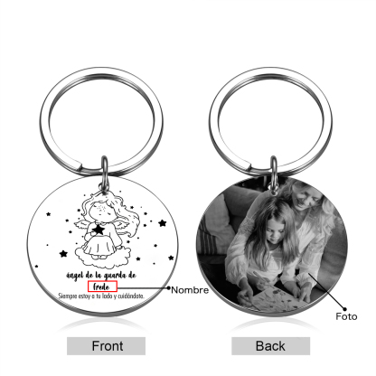 A mi hija-Llavero de placa "ángel de la guarda" 1 nombre y 1 foto personalizados-Jessemade ES
