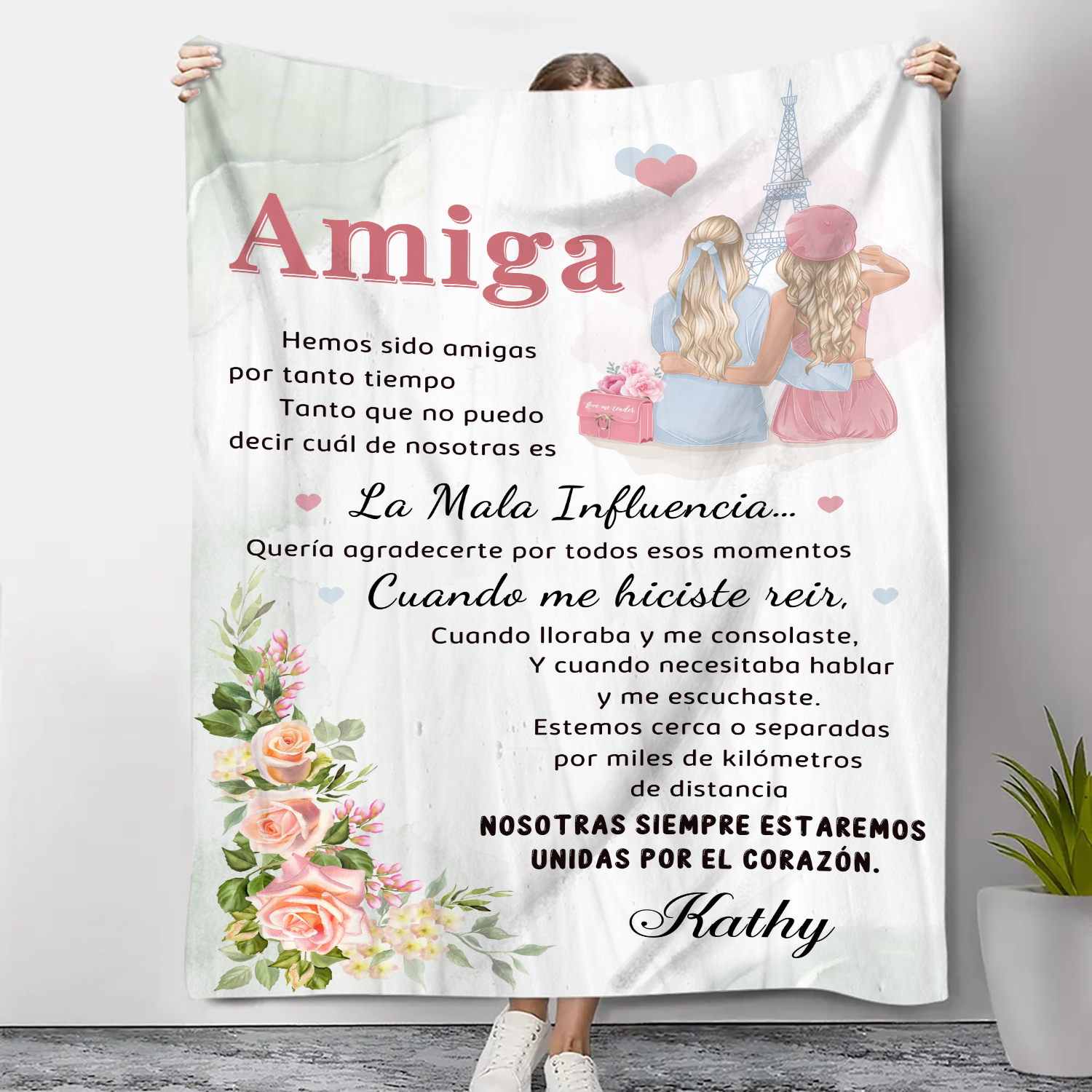 A mi amiga-Manta de buen calidad con frase amoroso y personalizada con 1 nombre-Jessemade ES