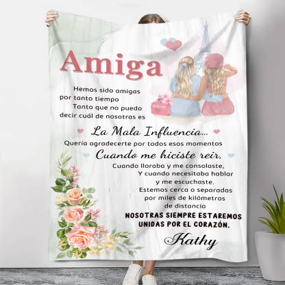 A mi amiga-Manta de buen calidad con frase amoroso y personalizada con 1 nombre-Jessemade ES
