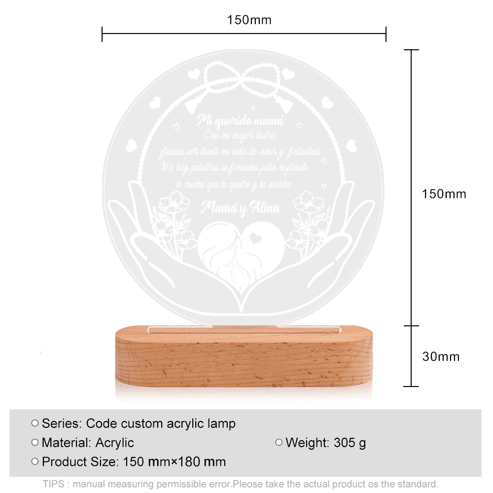 A mi mamá-Lámpara 3D Ilusión Luz de Noche Personalizada con 1 Texto-Jessemade ES