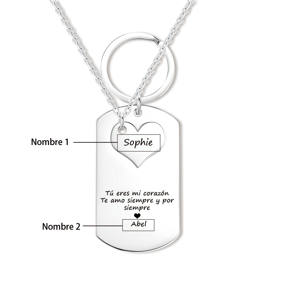 Collar y Llavero Combinación 2 nombres personalizadas para pareja-Jessemade ES