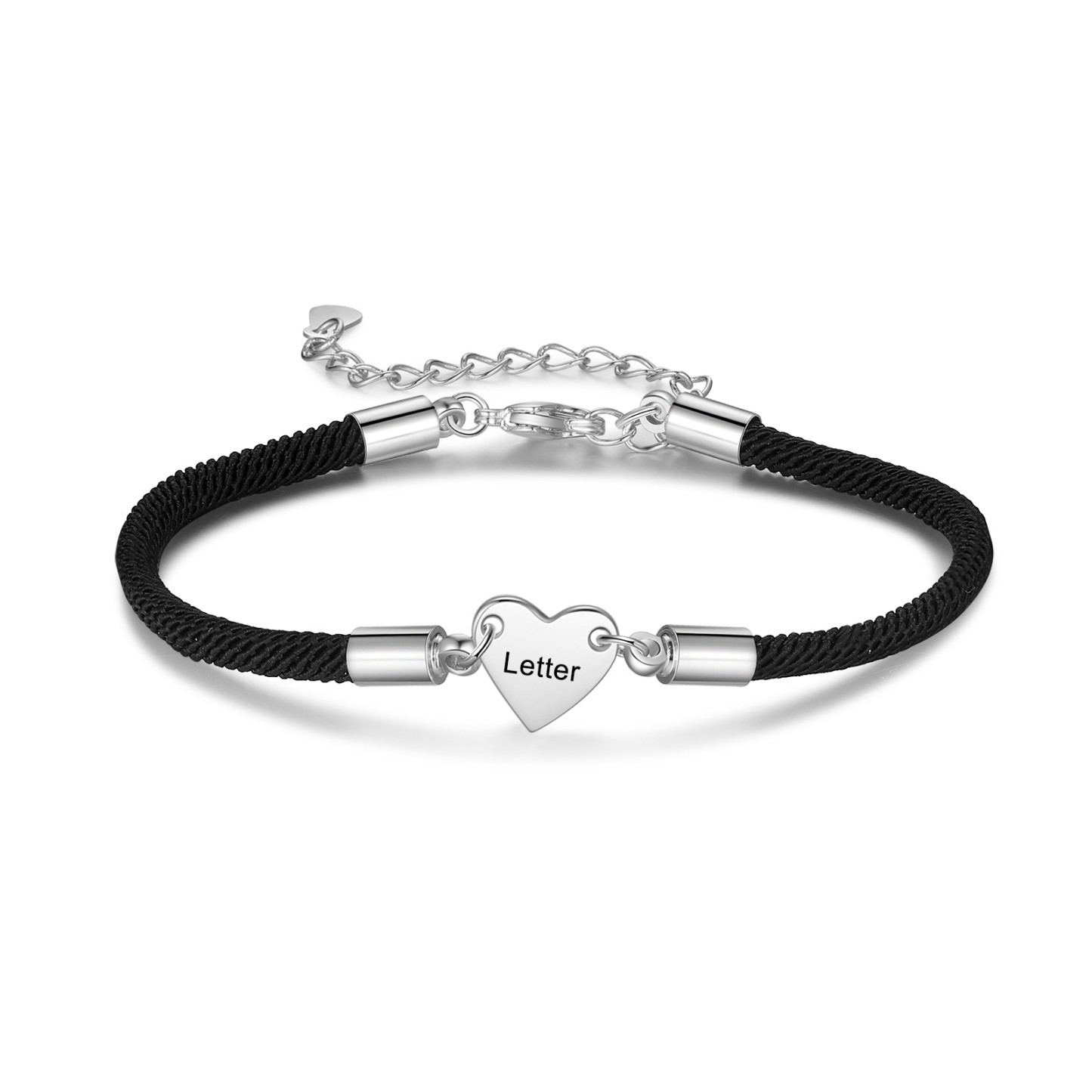 Pulsera de cuerda con dije de corazón 1-4 letras personalizadas-Jessemade ES